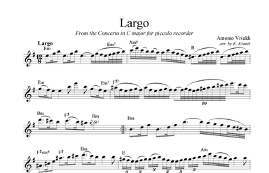 Largo, Recorder conc. C for lead sheet (E Min) (arr. K. Krantz)
