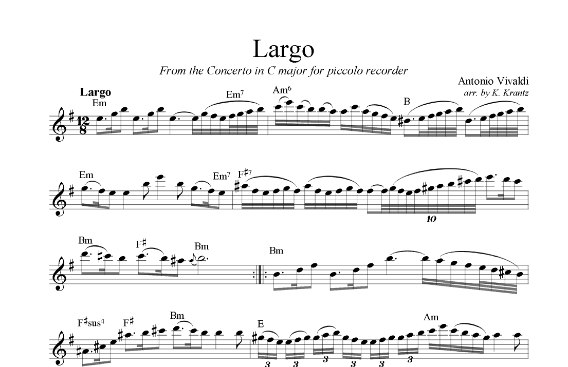 Largo, Recorder conc. C for lead sheet (E Min) (arr. K. Krantz)