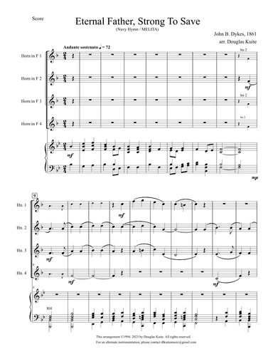 "Eternal Father, Strong To Save" / Navy Hymn (MELITA) for horn quartet and piano (arr. Douglas Kuite)