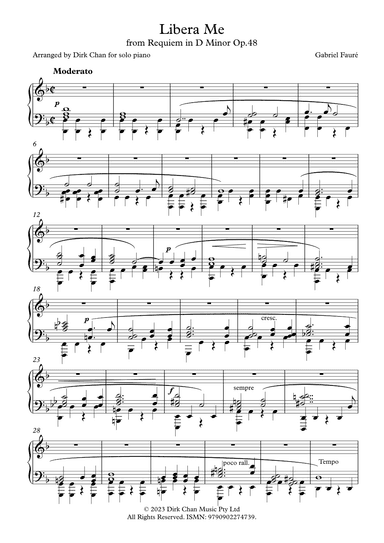 Libera Me from Faure Requiem in D Minor Op.48 Arranged for Solo Piano (arr. Dirk Chan)