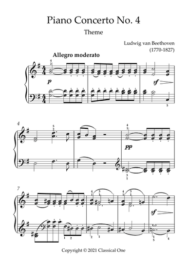 Beethoven - Piano Concerto No. 4(With Note name) (arr. MPS)