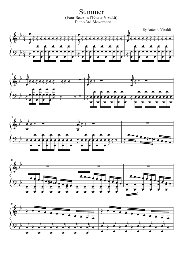 Summer (Four Seasons l'Estate Vivaldi) - Piano 3rd Movement-RV 315 (arr. poon)
