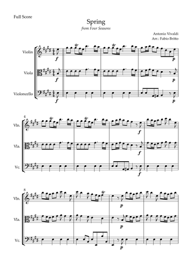 Spring (from Four Seasons of Antonio Vivaldi) for String Trio (arr. Fabio Britto)