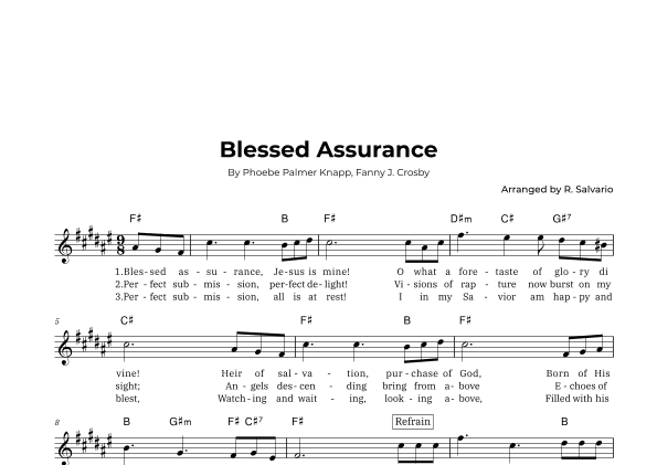 Blessed Assurance (Key of F-Sharp Major) (arr. R. Salvario)
