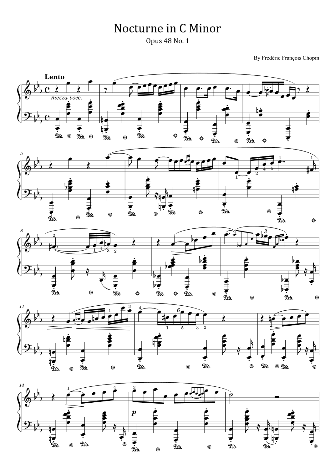 Chopin - Nocturne in C Minor - Op.48, No. 1 - Original With Fingered (arr. poon)