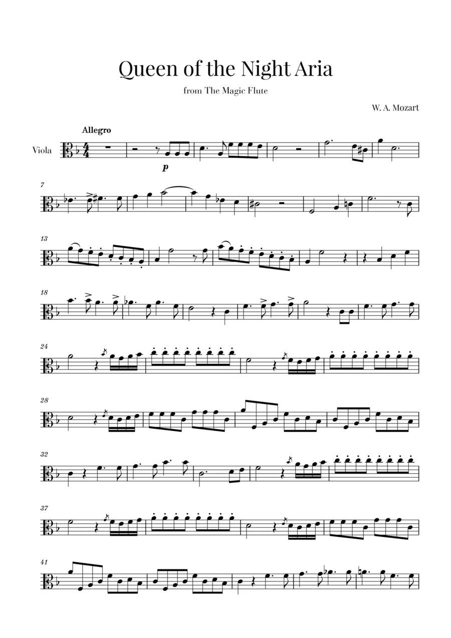 W. A. Mozart - Queen of the Night Aria (for Viola) (arr. Cadenza Editions)