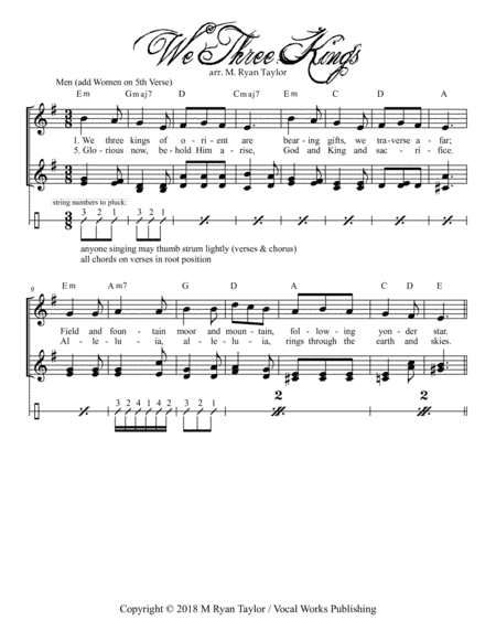 We Three Kings : Vocal Trio with Solos & Ukulele (or other fretted instruments) (arr. M. Ryan Taylor)