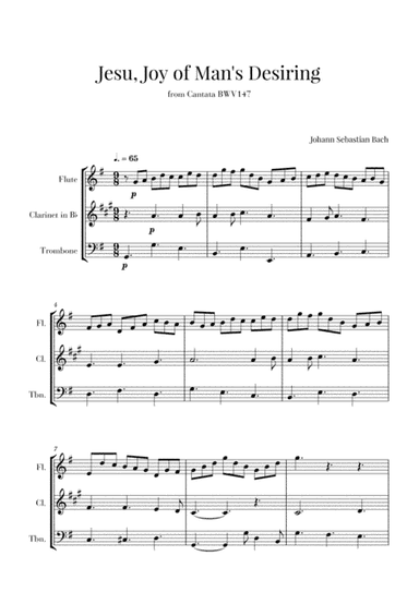 Bach - Jesu, Joy of Man's Desiring for Flute, Clarinet and Trombone (arr. Cadenza Editions)