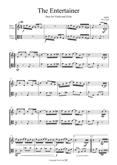 The Entertainer. Duet for Violin and Viola (arr. Tim Curd)