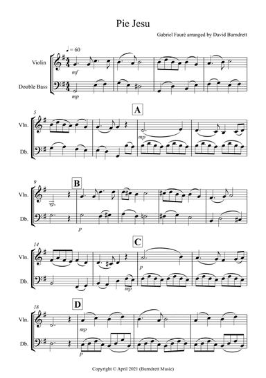 Pie Jesu (from Requiem) for Violin and Double Bass Duet (arr. David Burndrett)