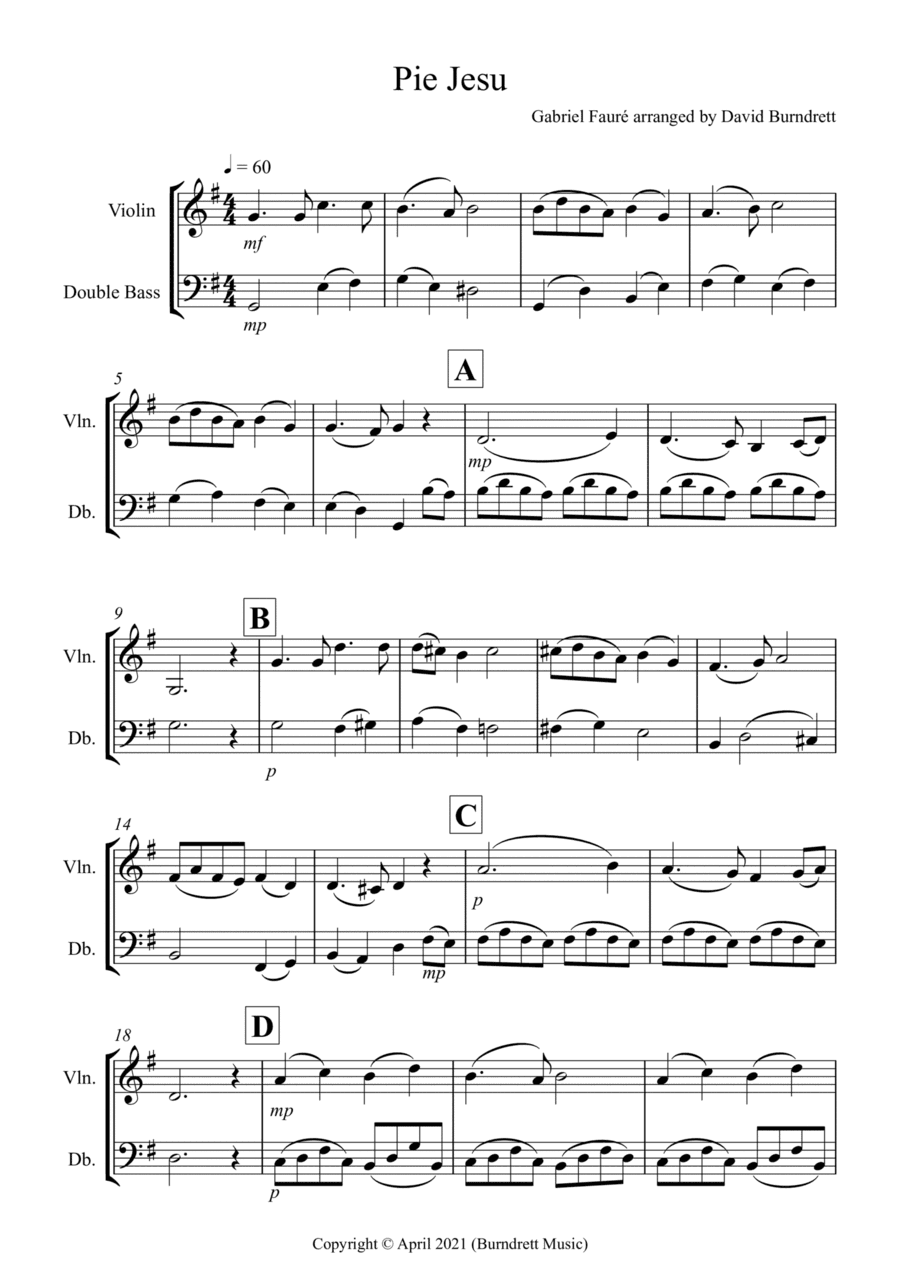 Pie Jesu (from Requiem) for Violin and Double Bass Duet (arr. David Burndrett)