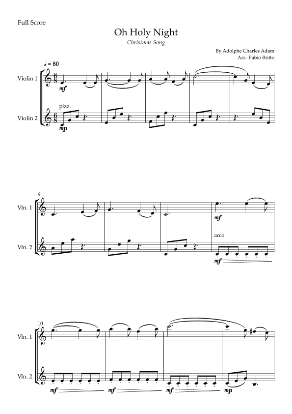 Oh Holly Night (Christmas Song) for Violin Duo (arr. Fabio Britto)