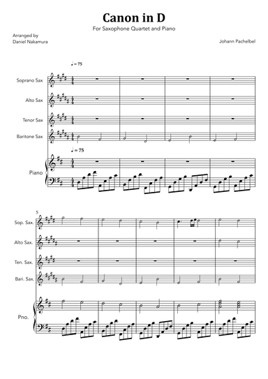 Canon In D (for Saxophone Quartet with Piano) (arr. Daniel Nakamura)