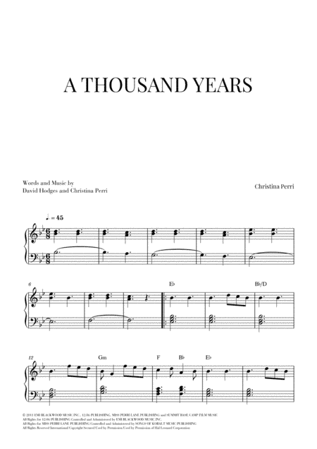 A Thousand Years (arr. Cadenza Editions)