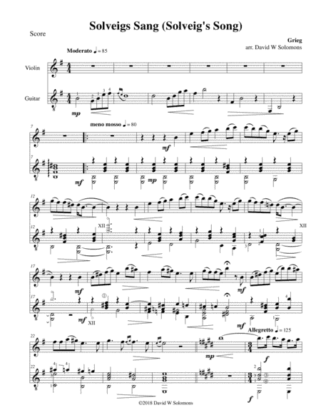 Solveigs sang (Solveig's Song) for violin and guitar (arr. David Warin Solomons)