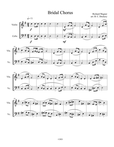 Bridal Chorus (Here Comes the Bride) for Violin and Cello Duet (arr. B. C. Dockery)