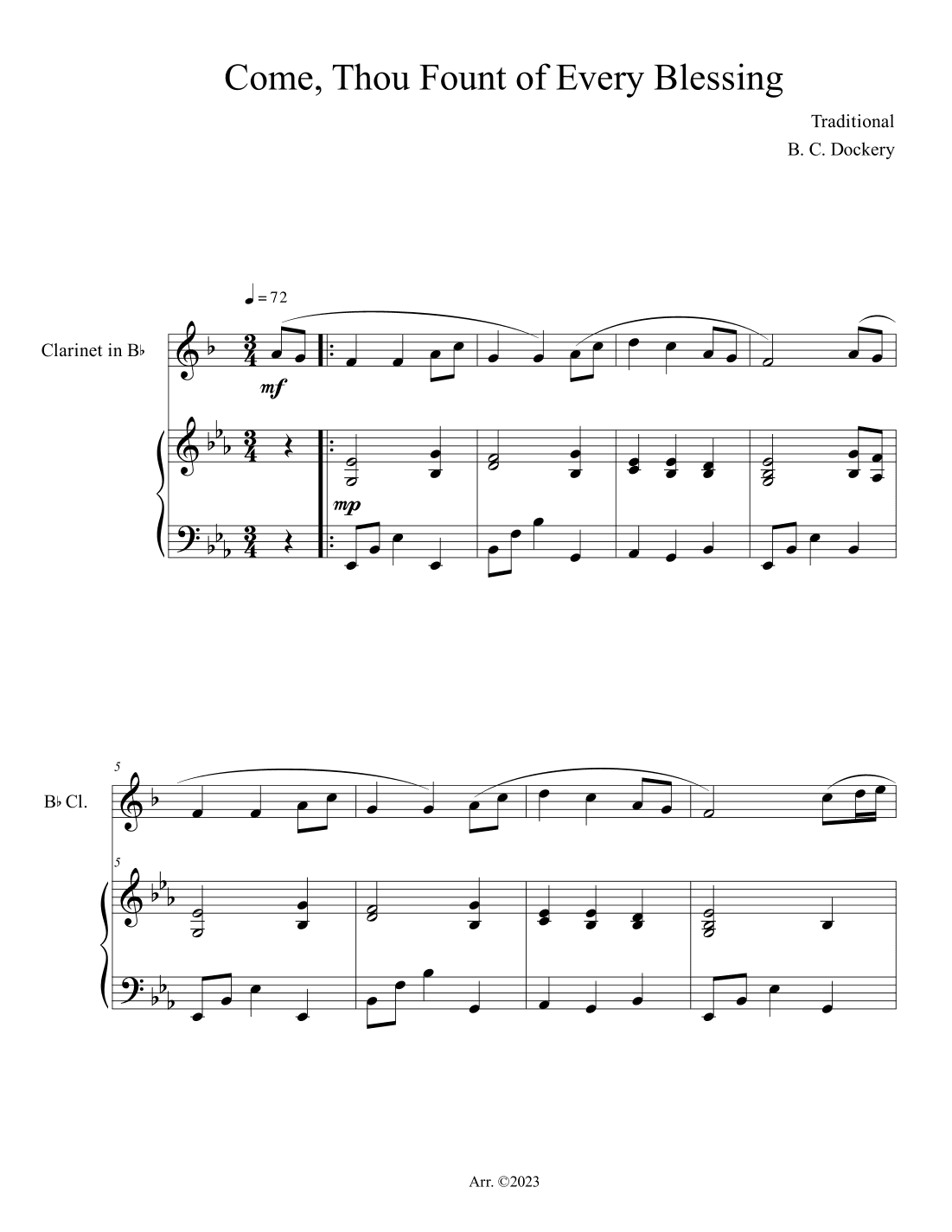 Come, Thou Fount of Every Blessing (Clarinet Solo with Piano Accompaniment) (arr. B. C. Dockery)