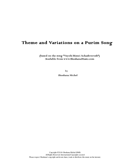 Theme and Variations on a Purim Song (arr. Shoshana Michel)