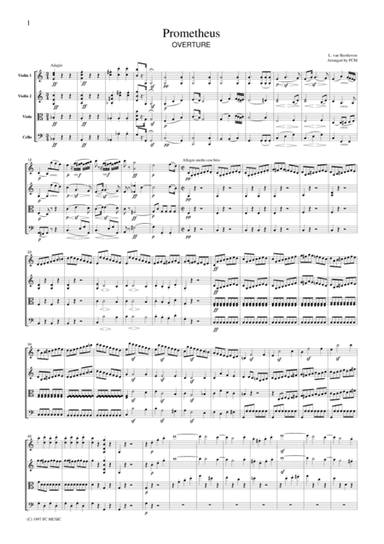 Beethoven  Prometheus Overture, for string quartet, CB005 (arr. FCMUSIC)
