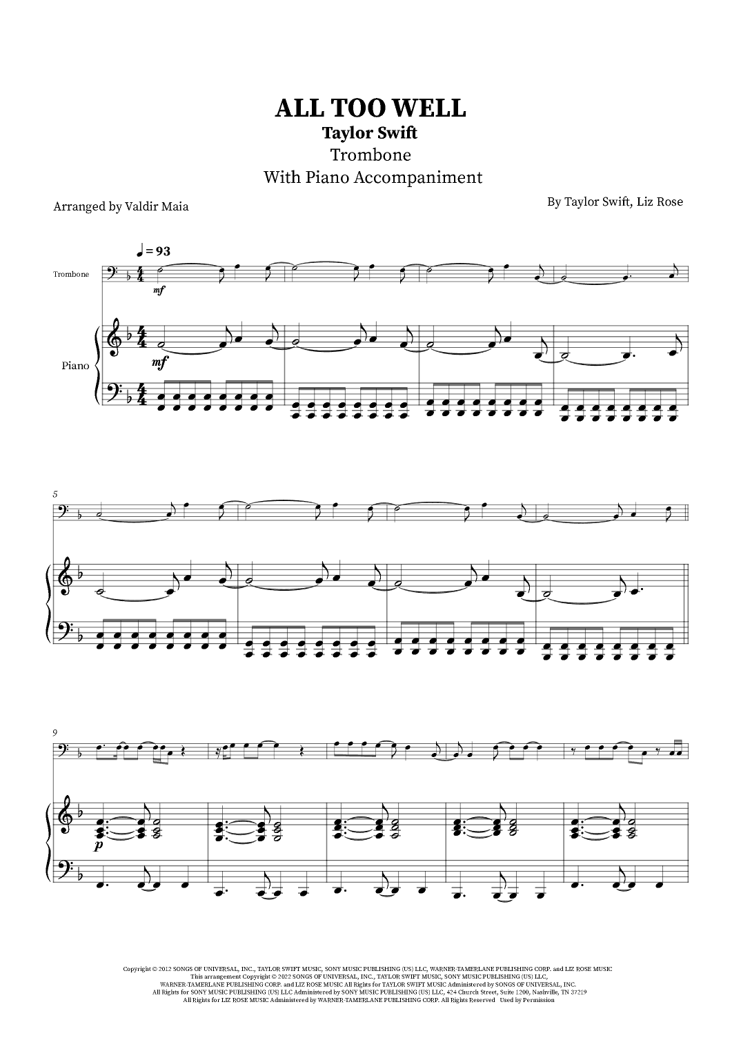 All Too Well (arr. Valdir Maia)