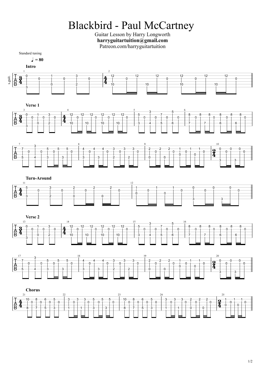 Blackbird (arr. Harry Guitar Tuition)