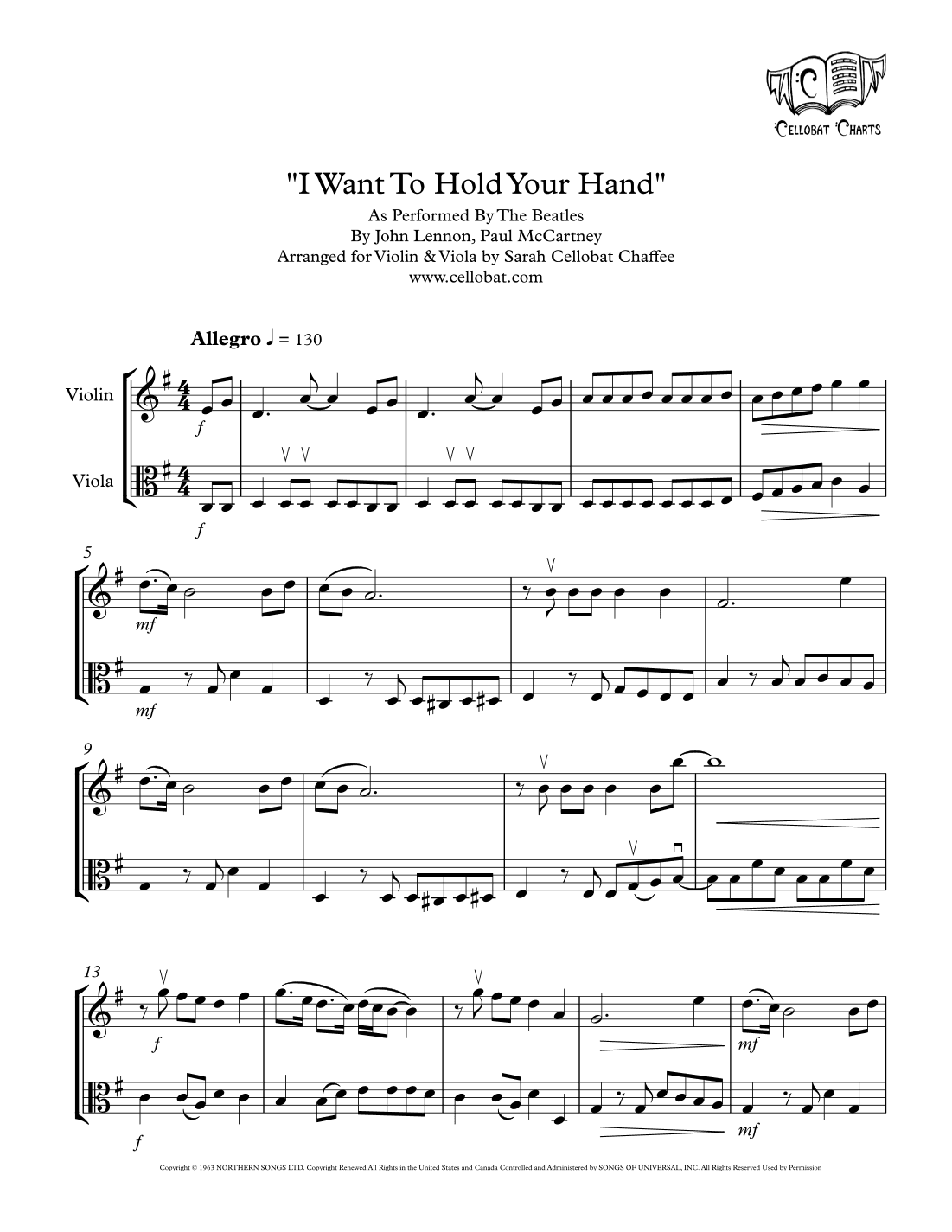 I Want To Hold Your Hand (arr. Sarah Cellobat Chaffee)