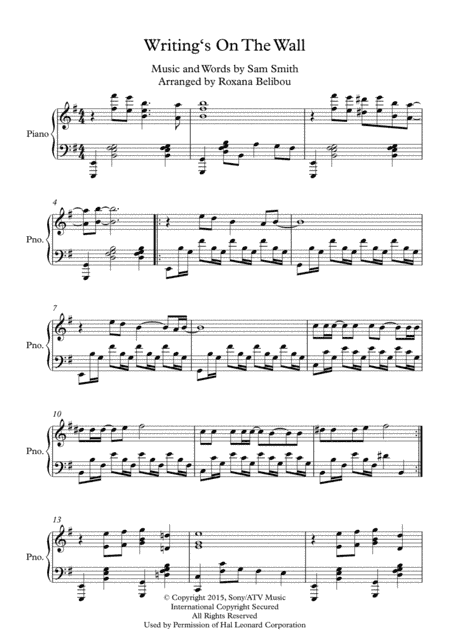 Writing's On The Wall from the film SPECTRE (arr. Roxana Belibou)