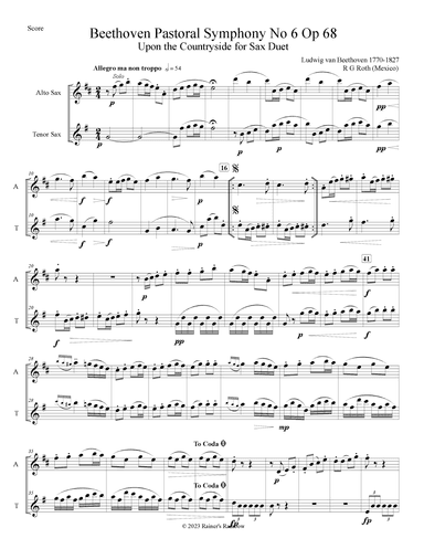 Beethoven Pastoral Symphony No 6 The Countryside Alto & Tenor Sax Duet (arr. R G Roth)