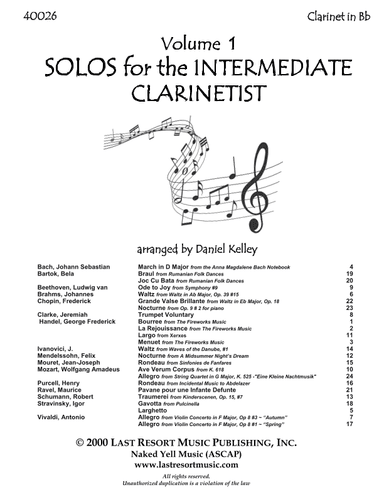 Solos for the Intermediate Clarinetist, Volume 1 for Clarinet & Piano 40026 (arr. Daniel Kelley)