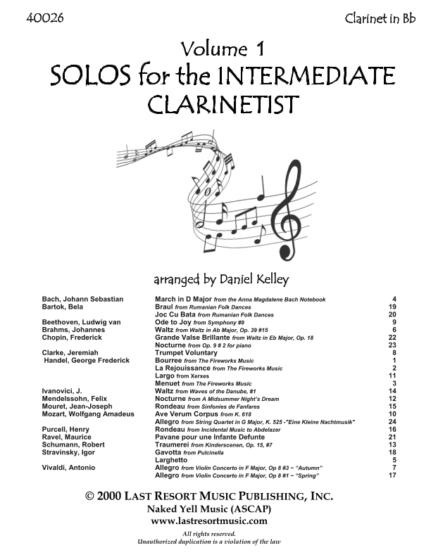 Solos for the Intermediate Clarinetist, Volume 1 for Clarinet & Piano 40026 (arr. Daniel Kelley)