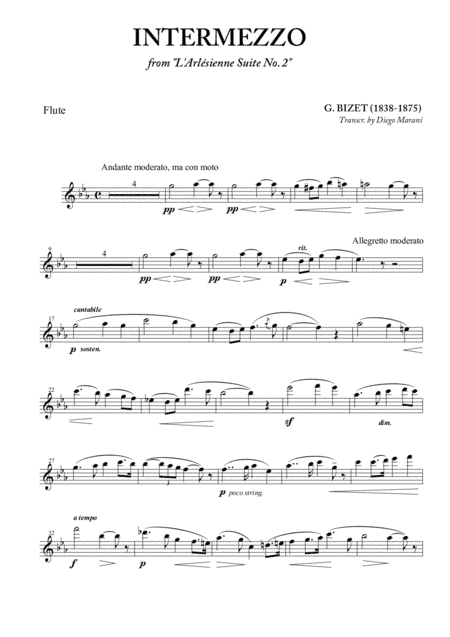 Intermezzo from "L'Arlesienne" for Flute and Piano (arr. Diego Marani)