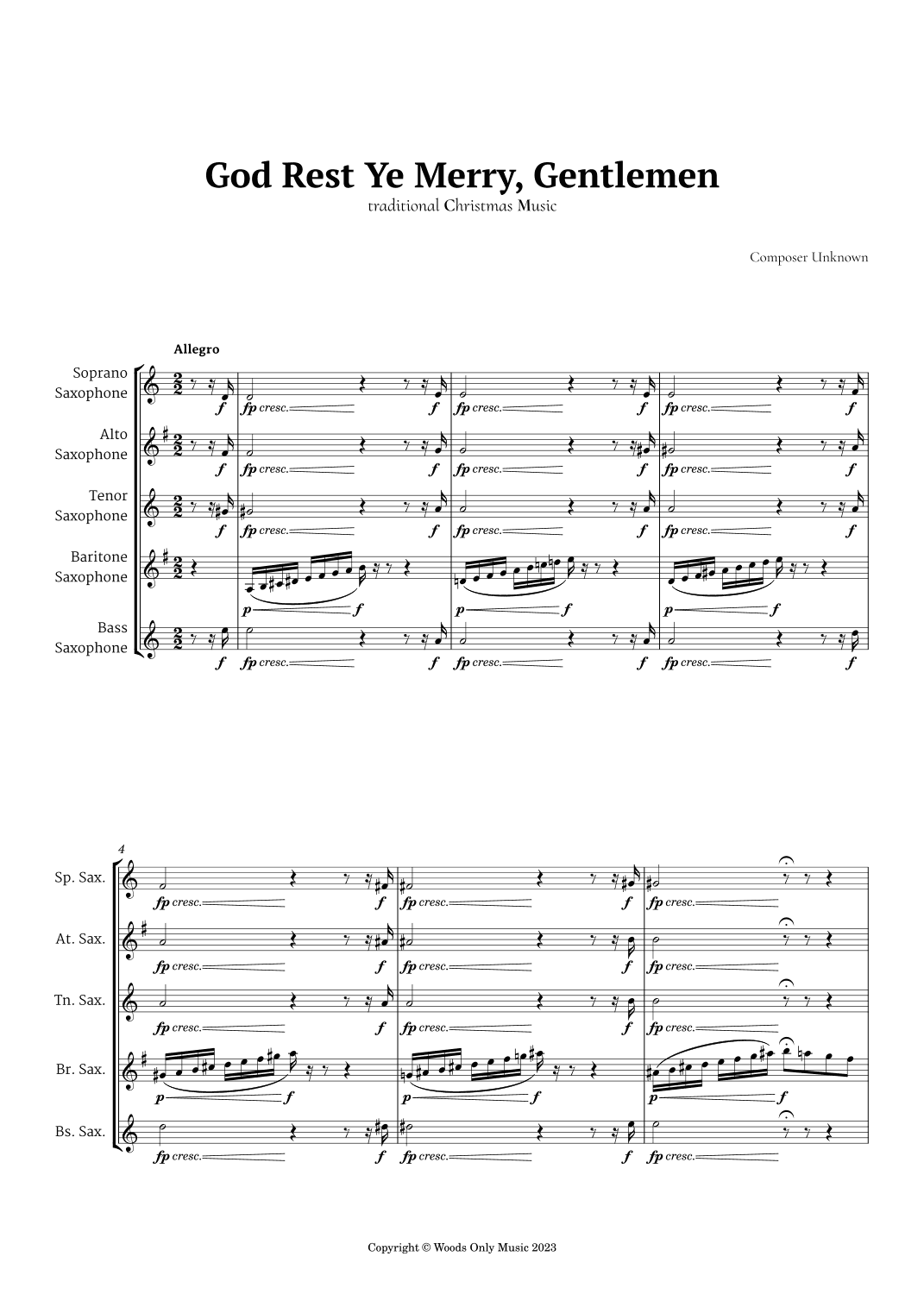 God Rest Ye Merry Gentlemen for Saxophone Ensemble (arr. Ander)