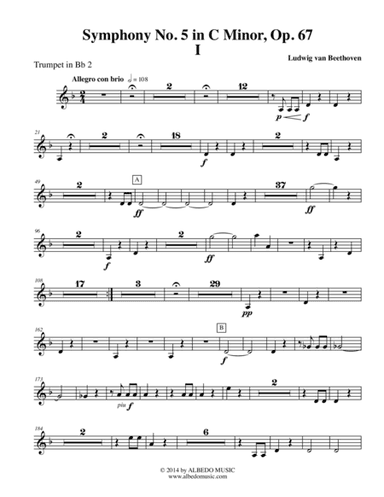 Beethoven Symphony No. 5, Movement I - Trumpet in Bb 2 (Transposed Part), Op. 67 (arr. Doug Clyde)