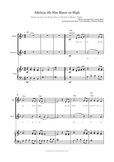 Alleluia, He Has Risen on High - duet and piano (arr. Connie Boss,)