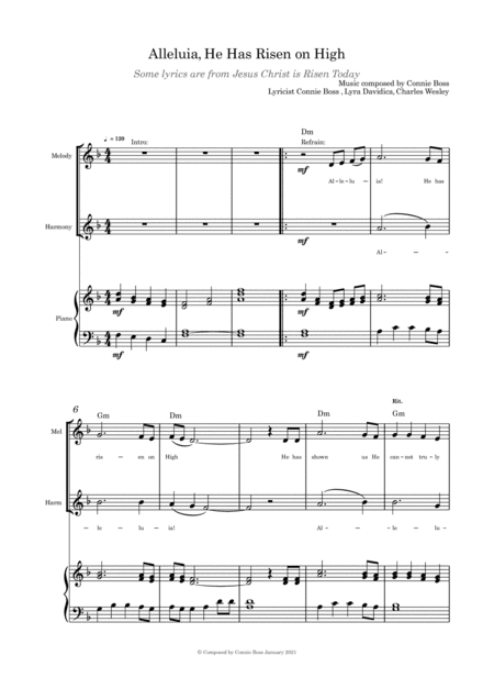 Alleluia, He Has Risen on High - duet and piano (arr. Connie Boss,)