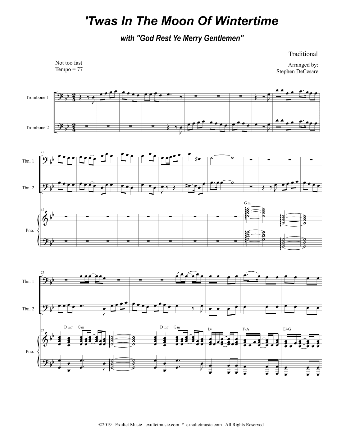 'Twas In The Moon Of Wintertime (with "God Rest Ye Merry Gentlemen") (Trombone Duet) (arr. Stephen DeCesare)