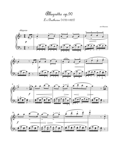 Allegretto op90 by Beethoven for easy piano (arr. PianoSheetNow)