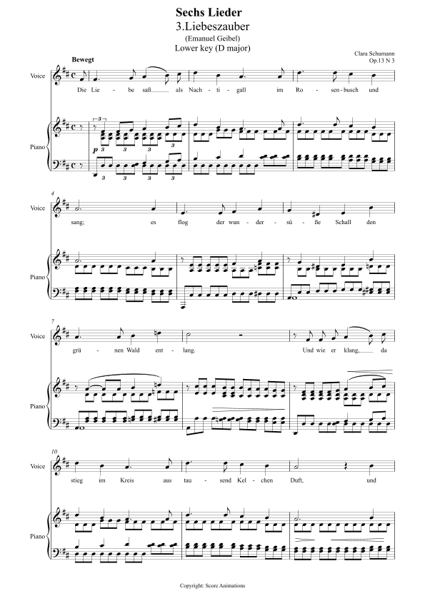 Liebeszauber Op 13 N3 in D major (Lower key) (arr. Score Animations)