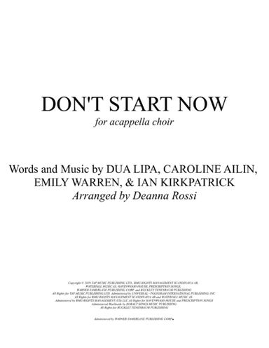 Don't Start Now (arr. Deanna Rossi)