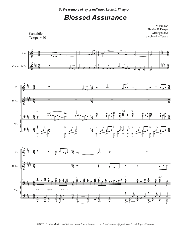 Blessed Assurance (Duet for Flute and Bb-Clarinet) (arr. Stephen DeCesare)