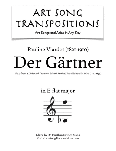 VIARDOT: Der Gärtner (transposed to E-flat major) (arr. ArtSongTranspositions.com)