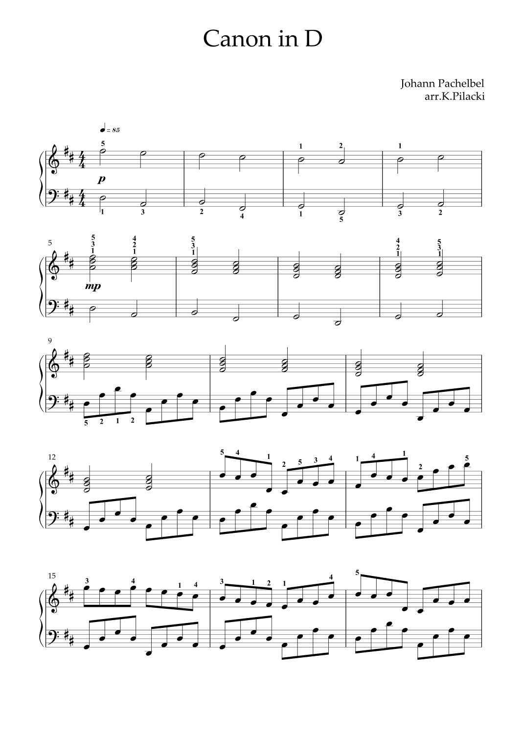 Canon in D - For Piano Solo (variations) (arr. KP82 Music)