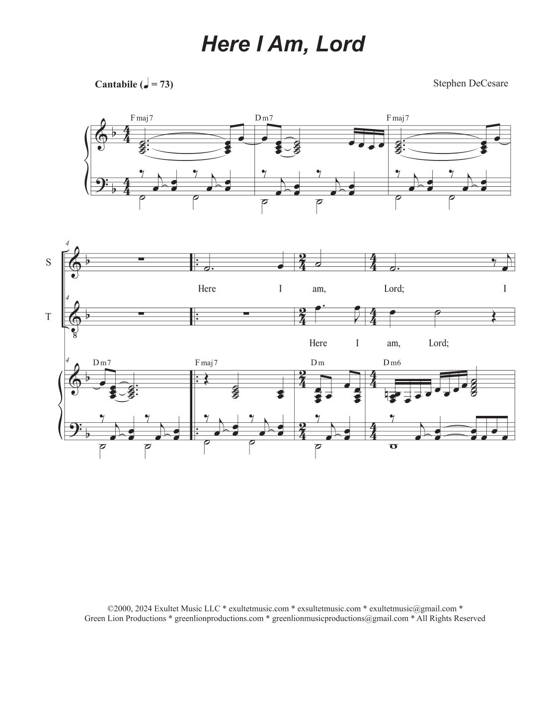 Here I Am, Lord (2-part choir - (Soprano and Tenor)