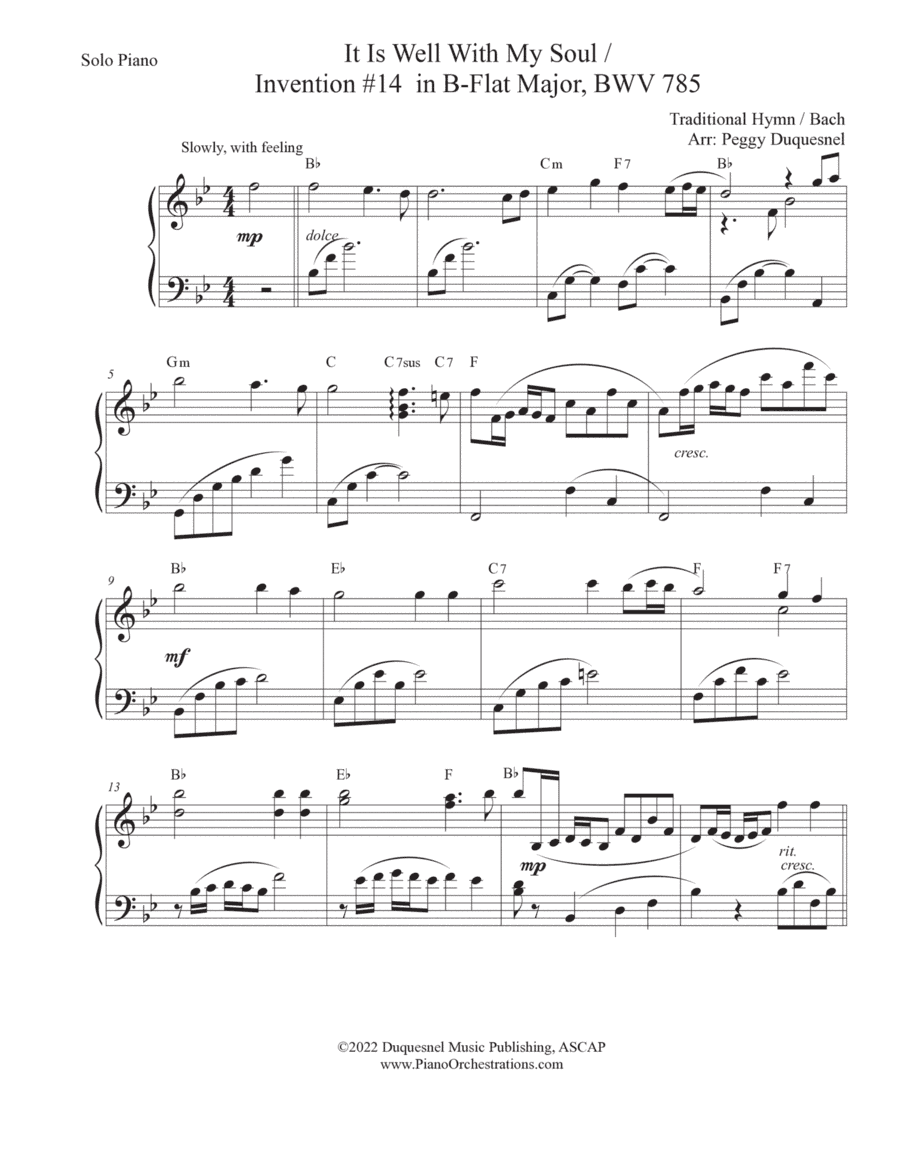 It is Well With My Soul / Invention #14 in B-Flat Major, BWV 785 (Solo Piano) (arr. Peggy Duquesnel)