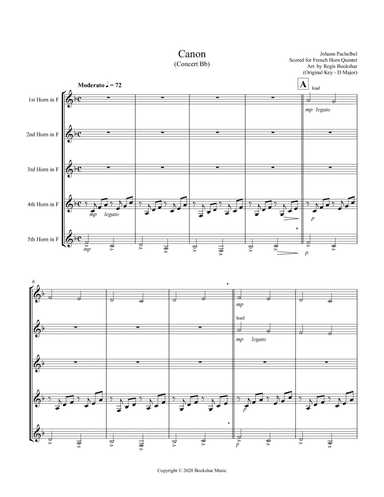 Canon (Pachelbel) (Bb) (French Horn Quintet) (arr. Regis Bookshar)