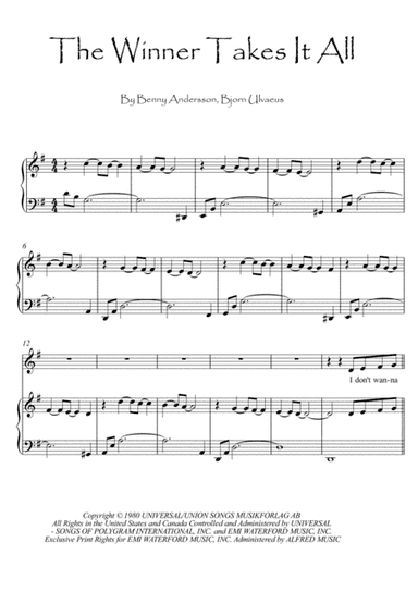 The Winner Takes It All (arr. PianoSheetNow)