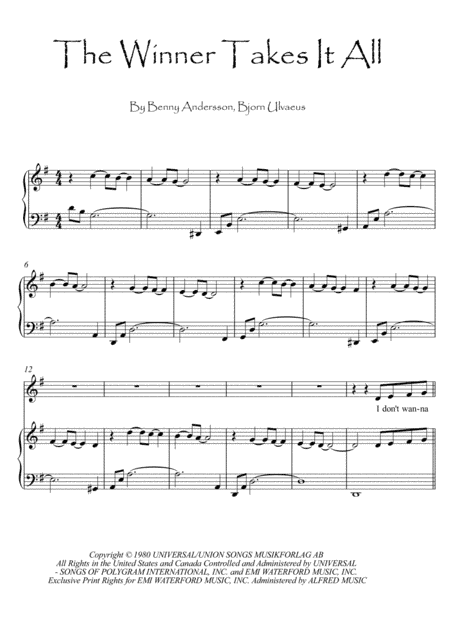 The Winner Takes It All (arr. PianoSheetNow)