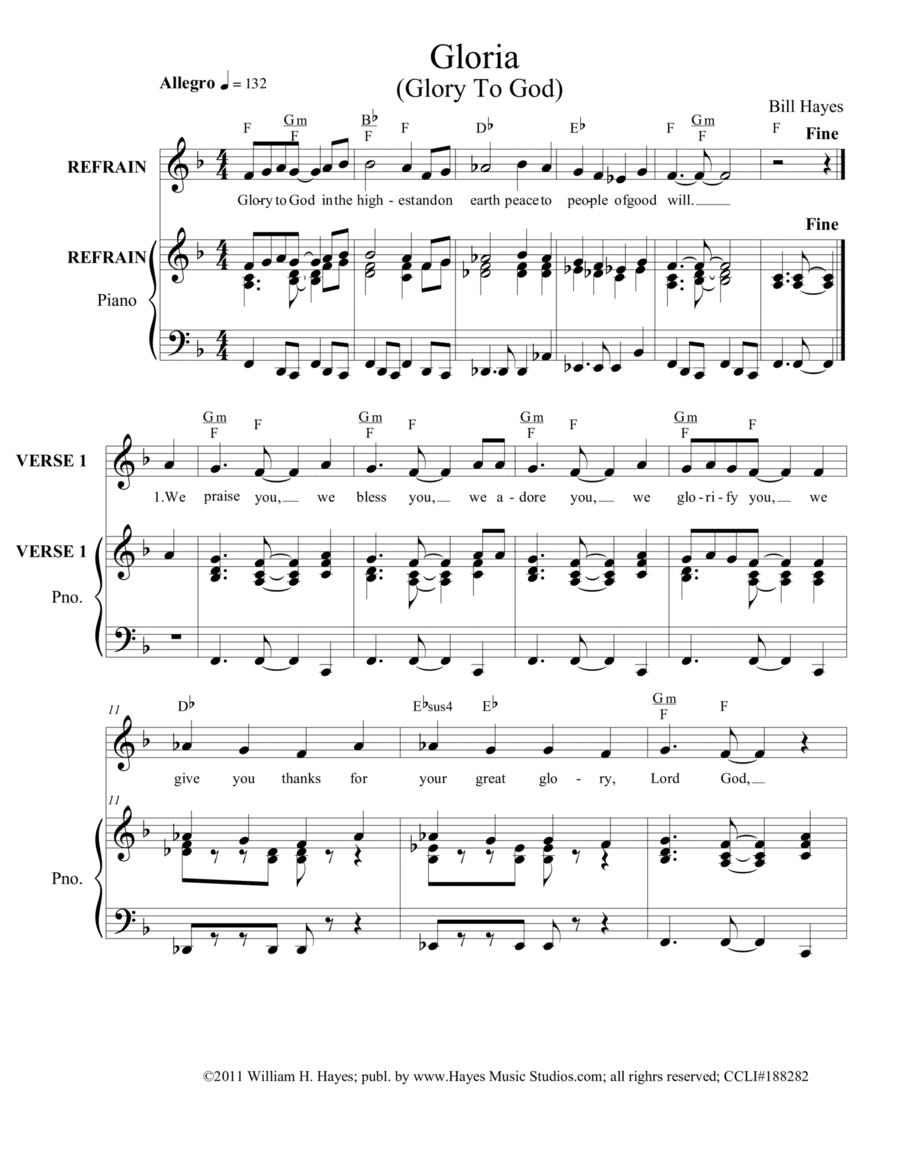Gloria - (Mass of the Holy Spirit) piano/vocal