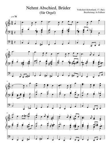 Nehmt Abschied, Brüder (für Orgel) (arr. Jo Fulham)