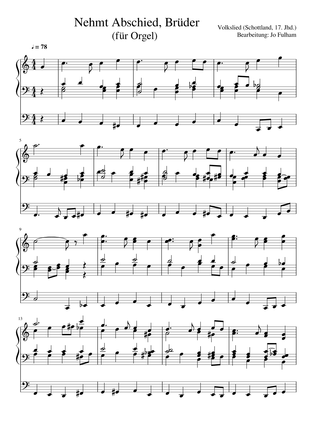 Nehmt Abschied, Brüder (für Orgel) (arr. Jo Fulham)